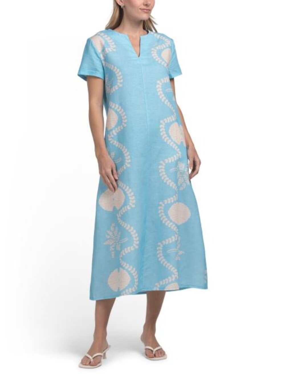 SPIGHE DI LINO Made In Italy Linen Blend Short Sleeve Shell Printed Dress